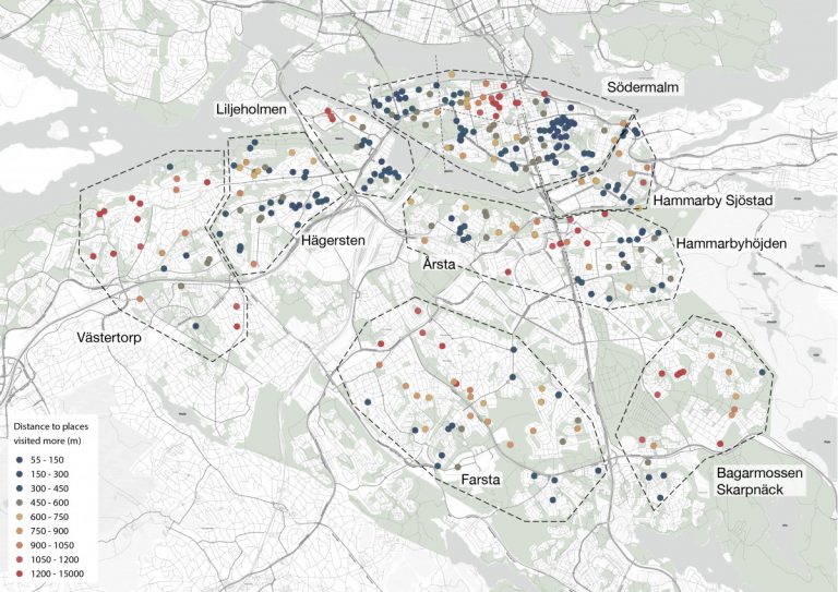 Map of Stockholm with lines and dots